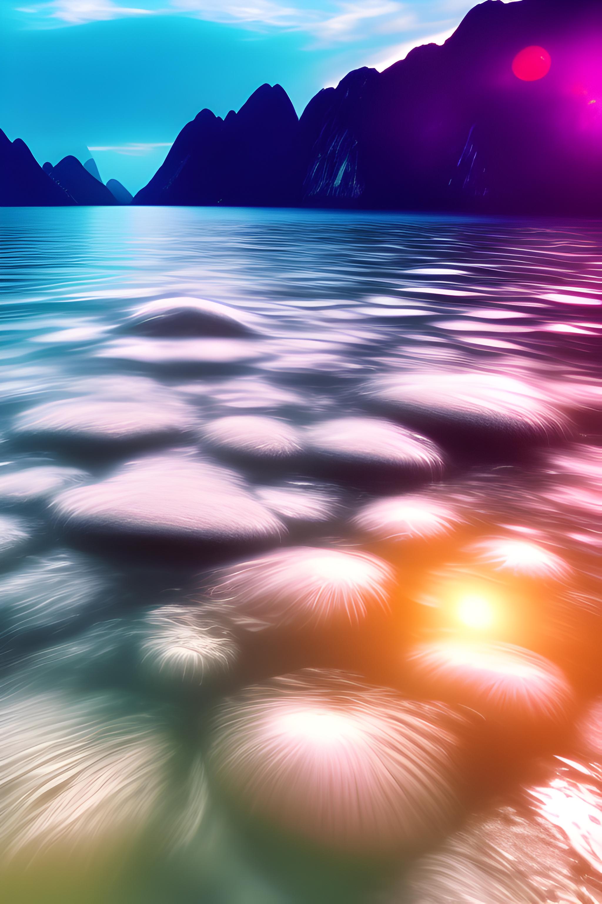 海边清晨，湖水清澈见底，轻柔的海浪拍打着细腻的沙滩，金色的日出阳光倒映在波光粼粼的水面上，一位身穿JK制服、脚穿白色小腿袜的仙女般少女缓步漫步在沙滩上，环境真实自然，唯美风格，4K超高清画质，无任何…